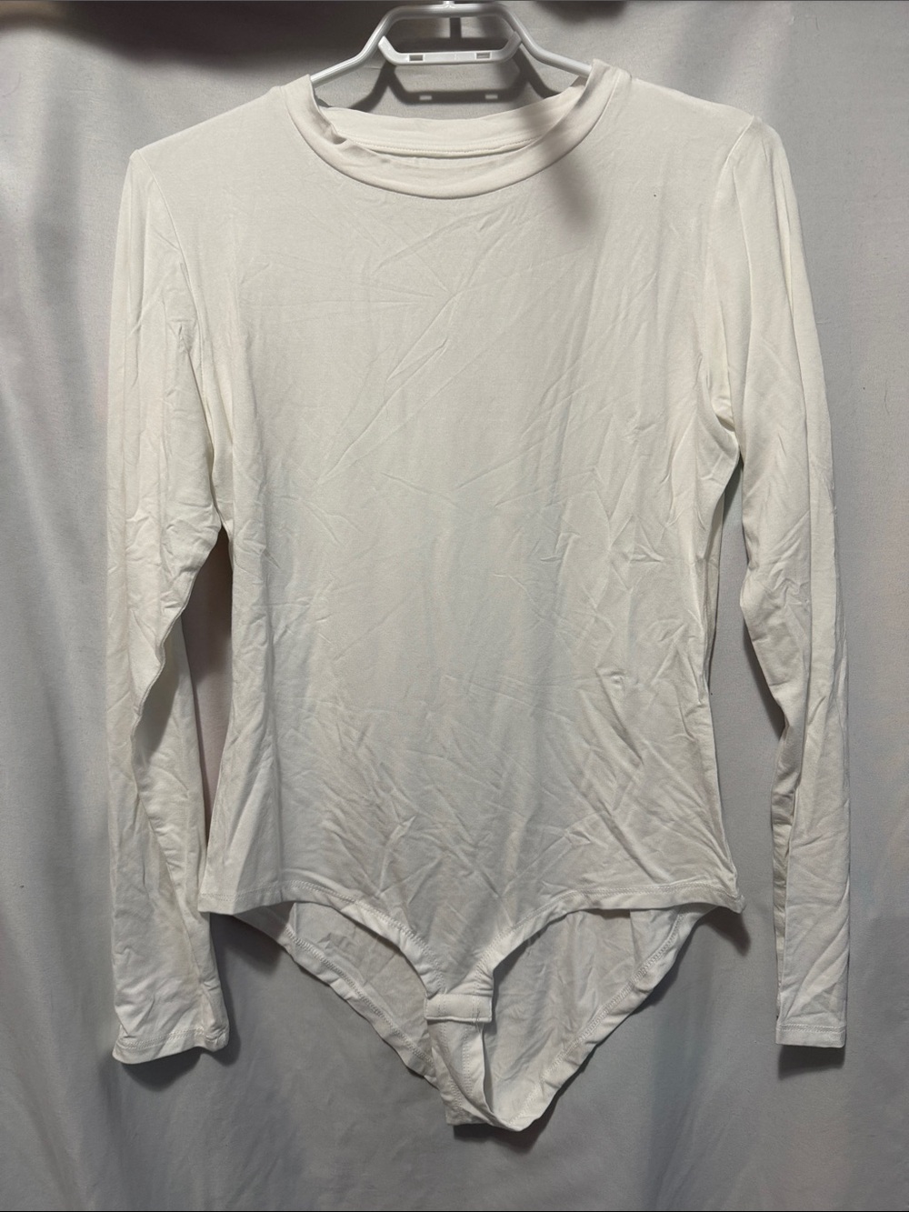Women's White Long-Sleeve Crew Neck Bodysuit